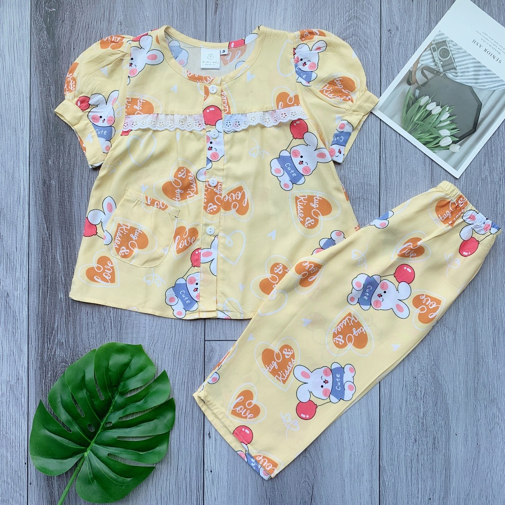 10KG-68KG Bộ quần và áo tay ngắn quần dài cài nút phối ren thiết kế với chất liệu tole 2 da mềm mát loại 1. MinMin Baby