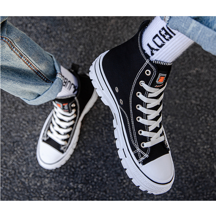 Giày Thể Thao Nam Canvas Custom cổ cao, Giày sneaker nam WAN ZUME 1970s đen trắng hàng QUẢNG CHÂU