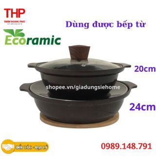 Tặng đế gỗ Nồi Kho Thịt Cá Đáy Từ Ecoramic Hàn Quốc Cao Cấp Chính Hãng 20cm 24cm xài dược các loại bếp