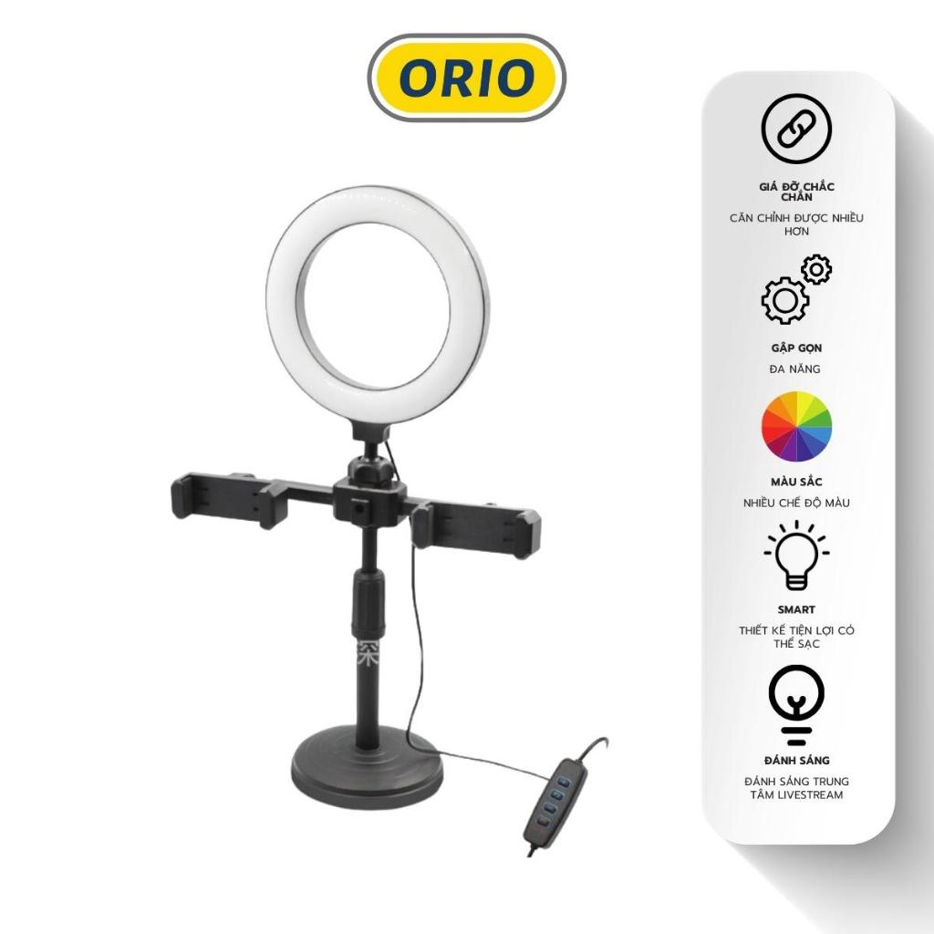 Đèn Livestream 3 in 1 Tích Hợp Giá Đỡ 2 Điện Thoại Có 3 Chế Độ Sáng, Led 3 Màu - ORIO