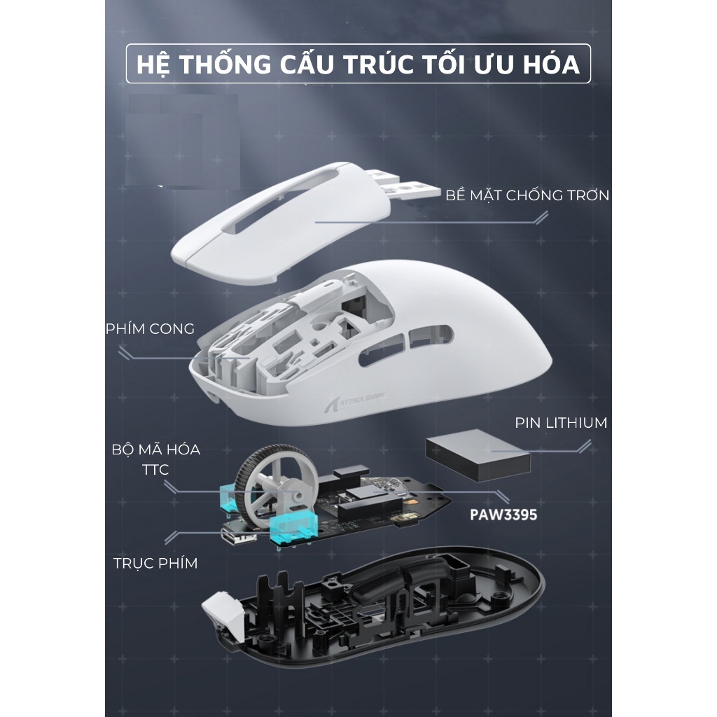 Chuột Máy Tính Gaming Không Dây Attack Shark X3 và X6, Bluetooth + Wireless 2.4GHZ chính hãng
