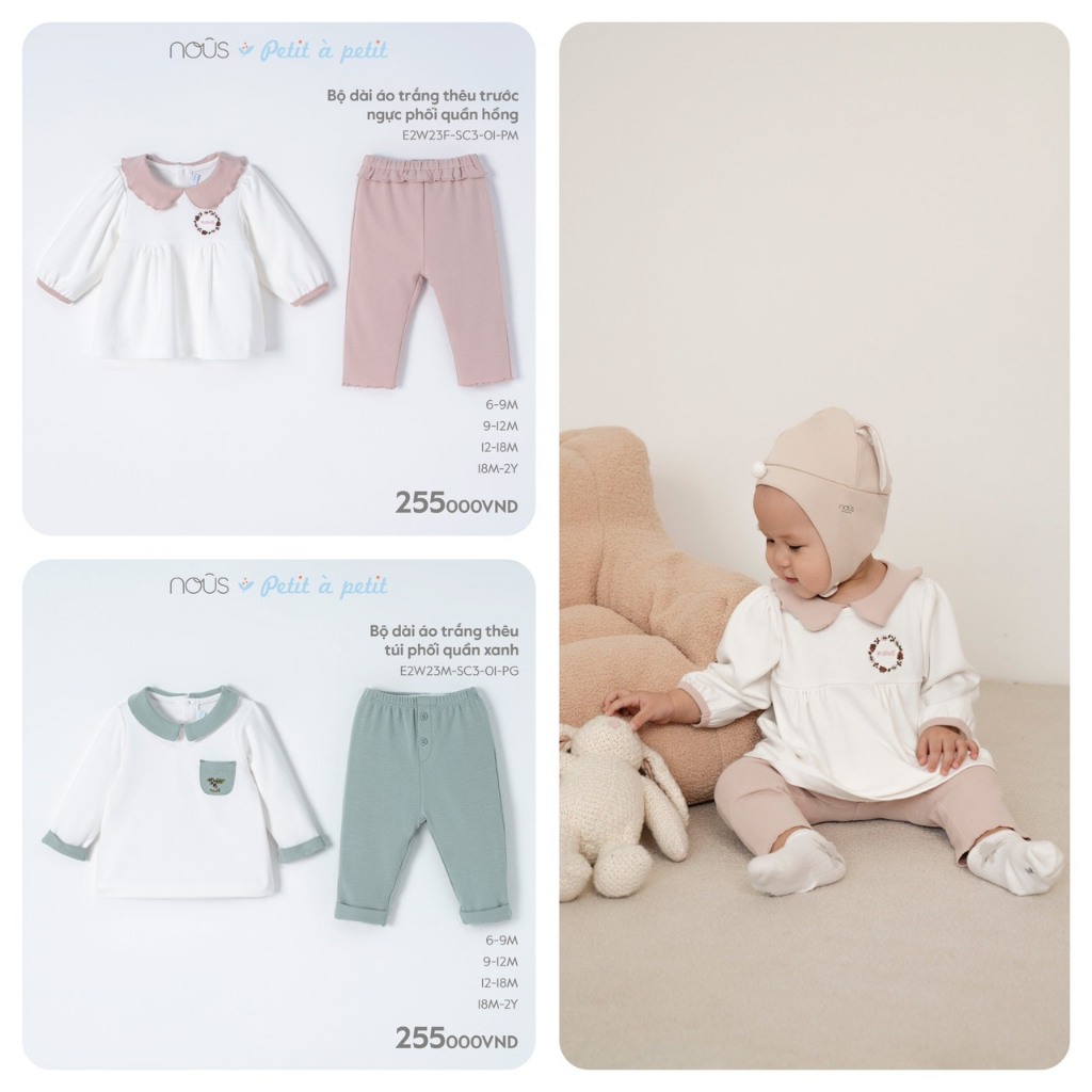 [FULL] Bộ quần áo dài tay Nous Petit à petit cho bé ( 6-24 tháng )