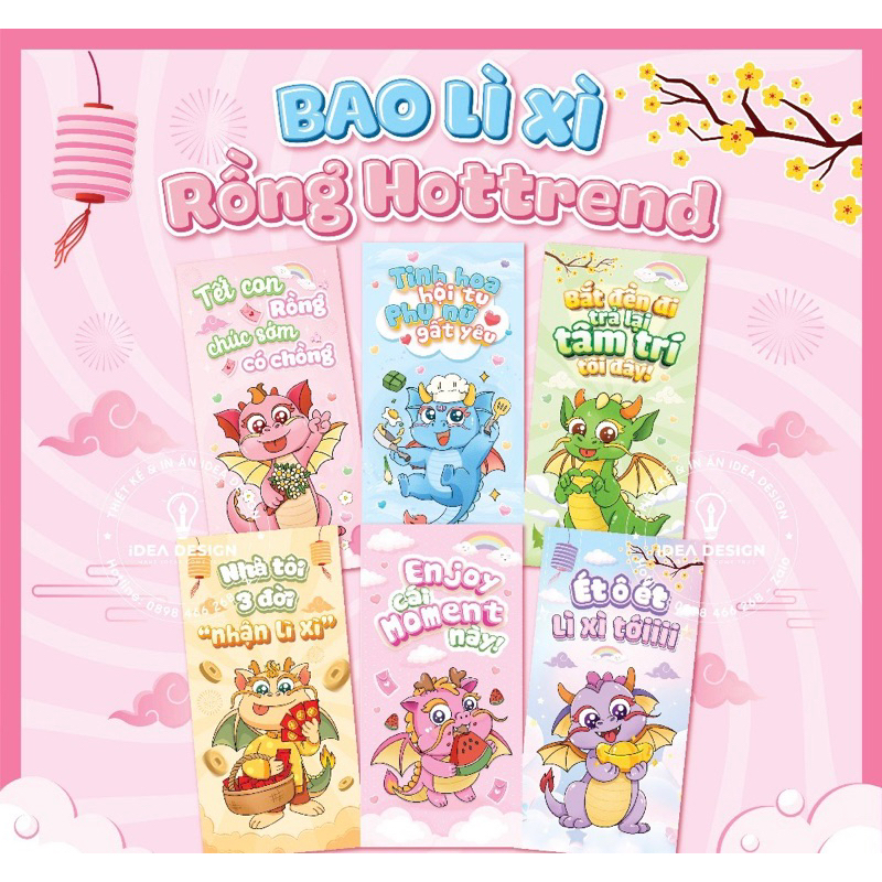 Bao lì xì Tết 2024 cute hoạt hình chibi - Set 10 bao
