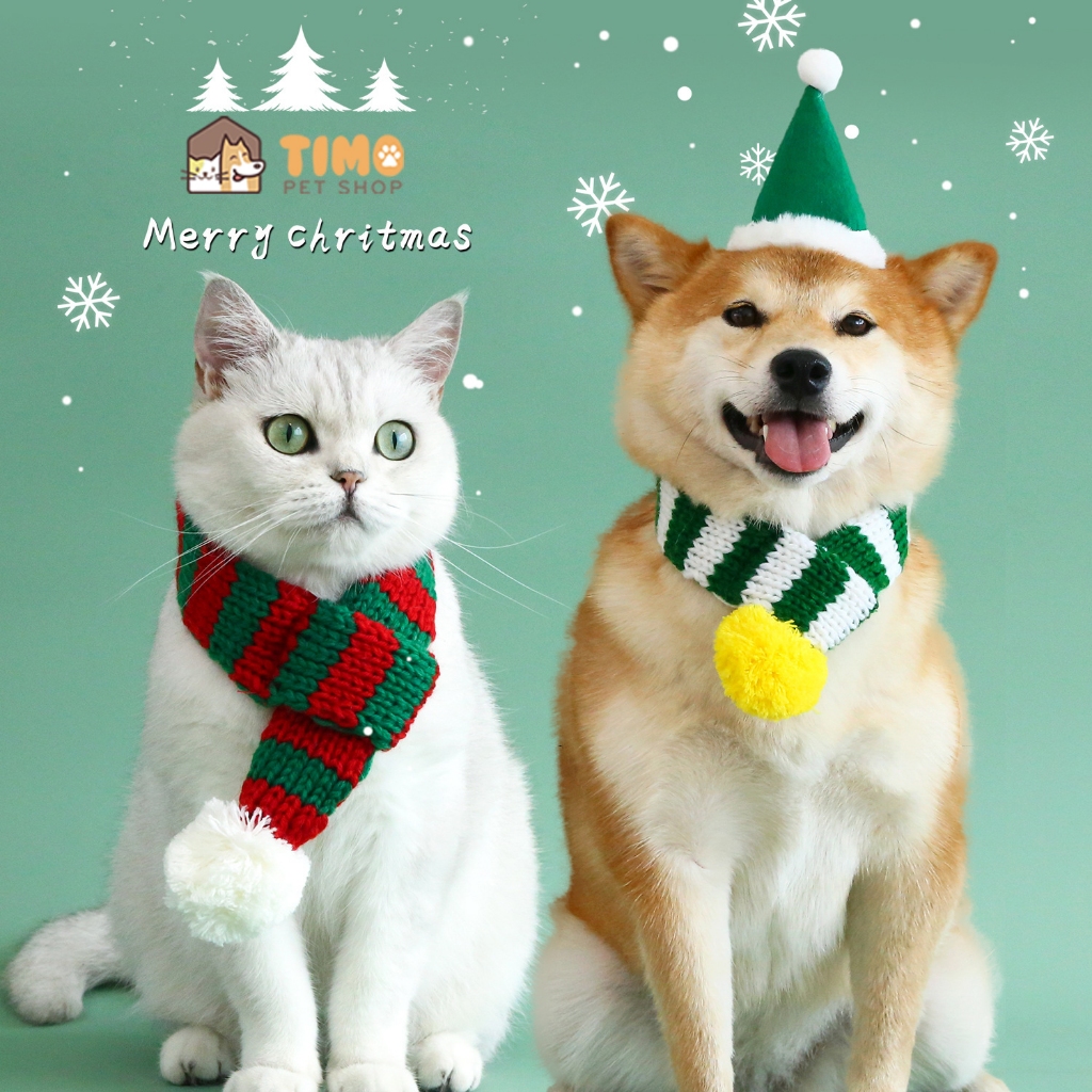 Khăn Quàng Cổ Len Giáng Sinh Cho Chó Mèo - Thời Trang Noel Xinh Xắn Dễ Thương