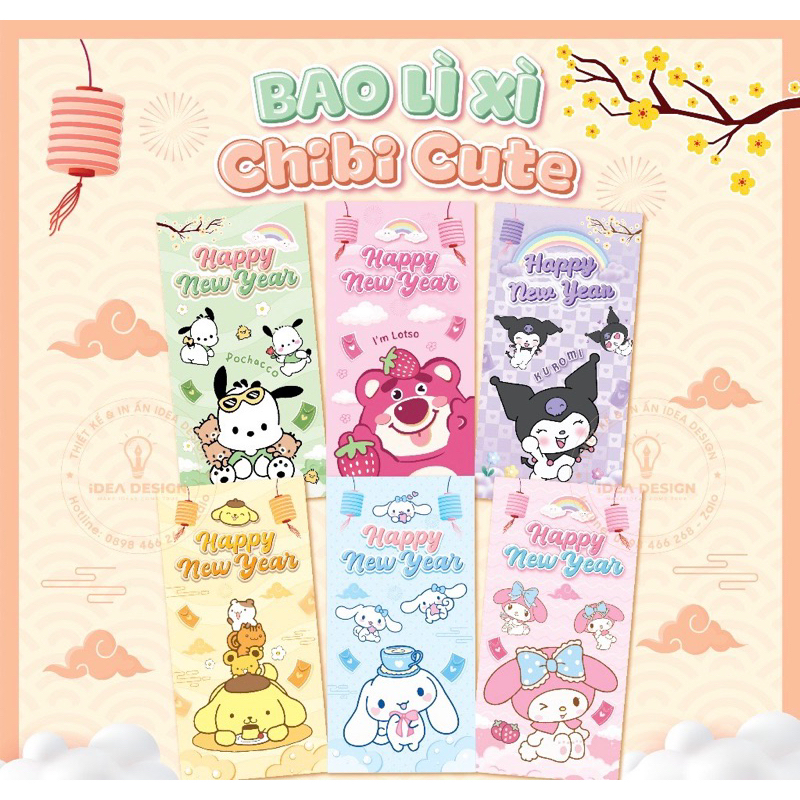Bao lì xì Tết 2024 cute hoạt hình chibi - Set 10 bao