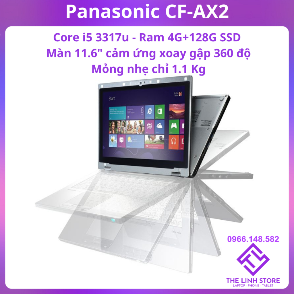 Laptop Panasonic CF AX2 màn 11.6 inch cảm ứng gập 360 độ - Nhỏ nhẹ chỉ 1.1 Kg