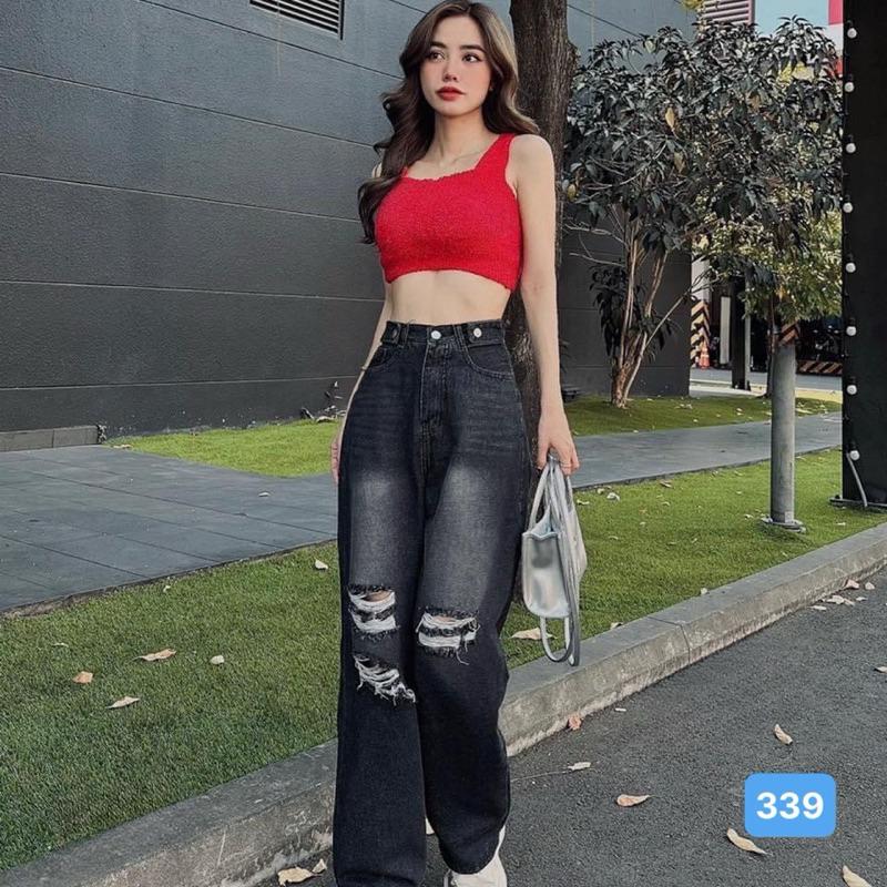 Quần jean baggy nữ suông màu đen phong cách Ulzzang - Quần jean nữ ống rộng OBOKFASHION QBG334