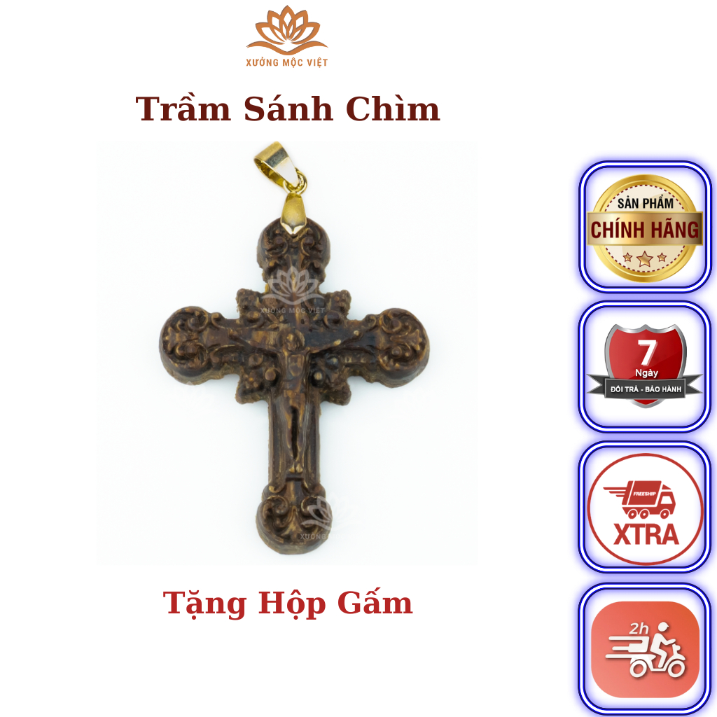 Mặt Thánh Giá Trầm Hương Đeo Cổ - Tay - Trầm Sánh Chìm Xưởng Mộc Viêt