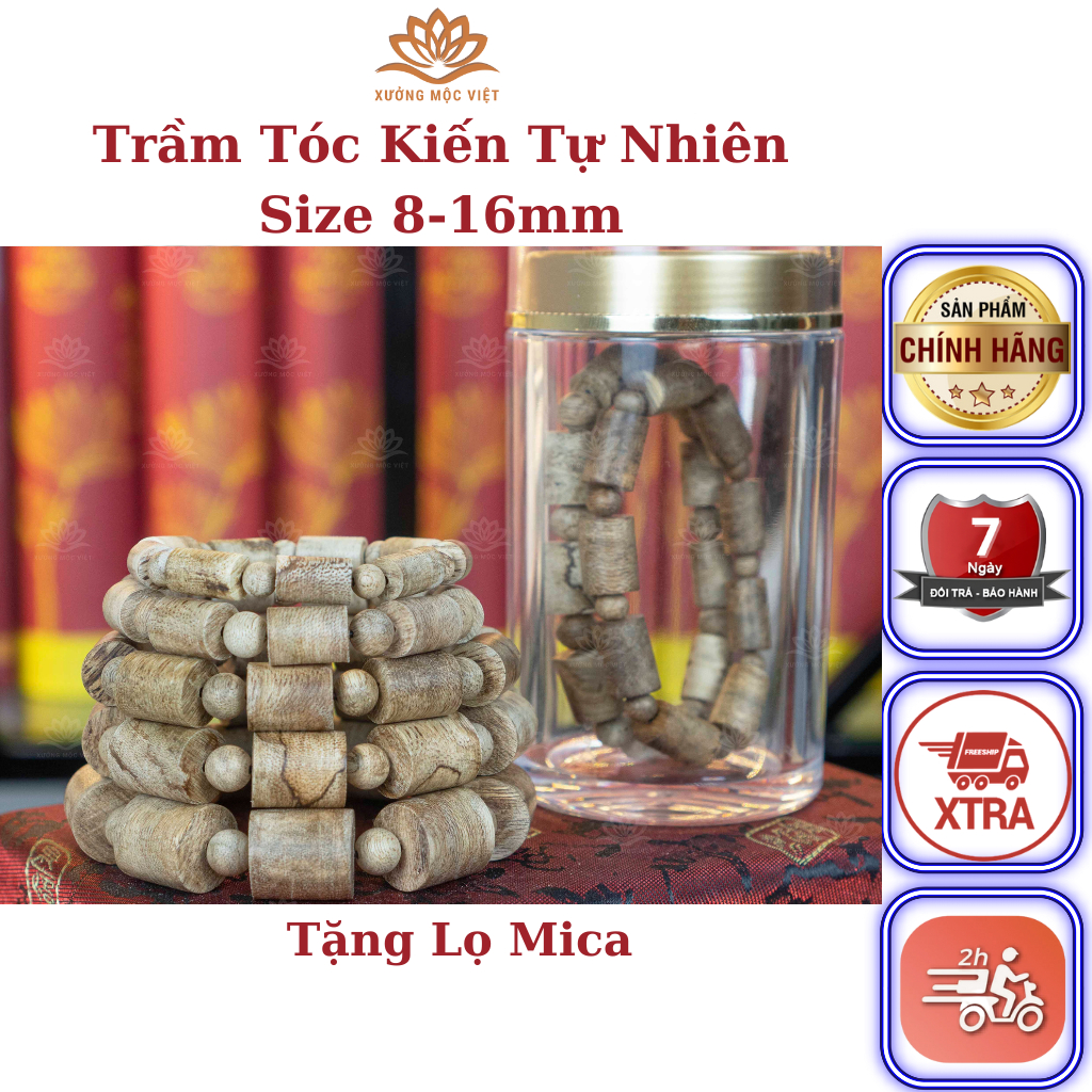 Vòng Tay Trầm Hương Trụ Trúc Xưởng Mộc Việt - Tóc Kiến Chuẩn Tự Nhiên Size 8 - 16MM