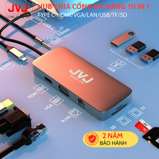 Hub type C JVJ C10 /C8/C6 Plus với cổng kết nối Type C chia cổng USB, HDMI,Cổng Lan, VGA - Bảo Hành 2 năm