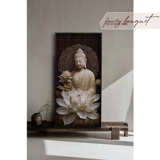 Tranh gỗ đức phật thích ca mâu ni với hoa sen - tinh hoa nghệ thuật gỗ- 60x120 cm nặng 6kg