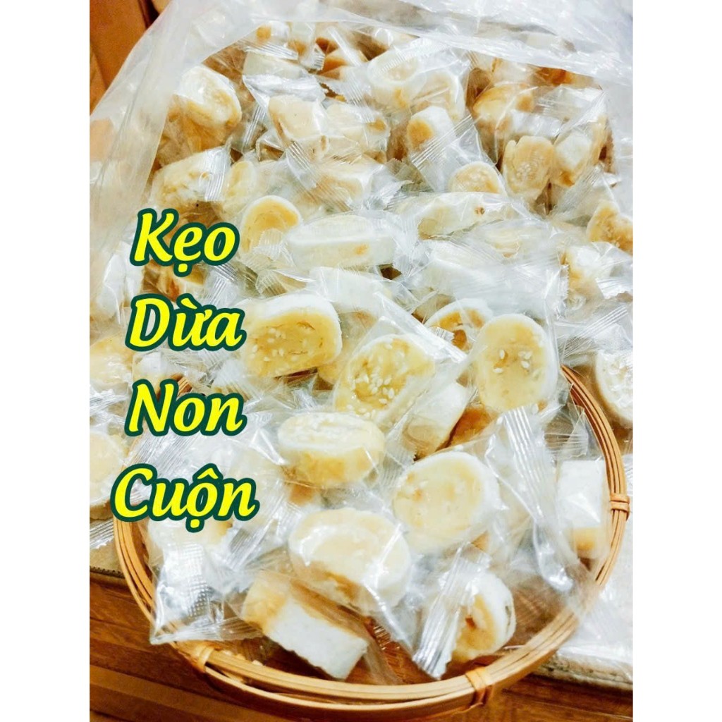 250G  KẸO DỪA DỨA NON CUỘN DẺO BÉO THƠM BẾN TRE 250G - đồ ăn vặt