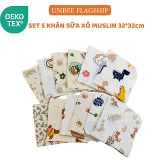 Khăn Sữa Đa Năng Unbee Set 5 chiếc - Chất Liệu Xô Muslin Hàn Cao Cấp (32*32cm) PN009