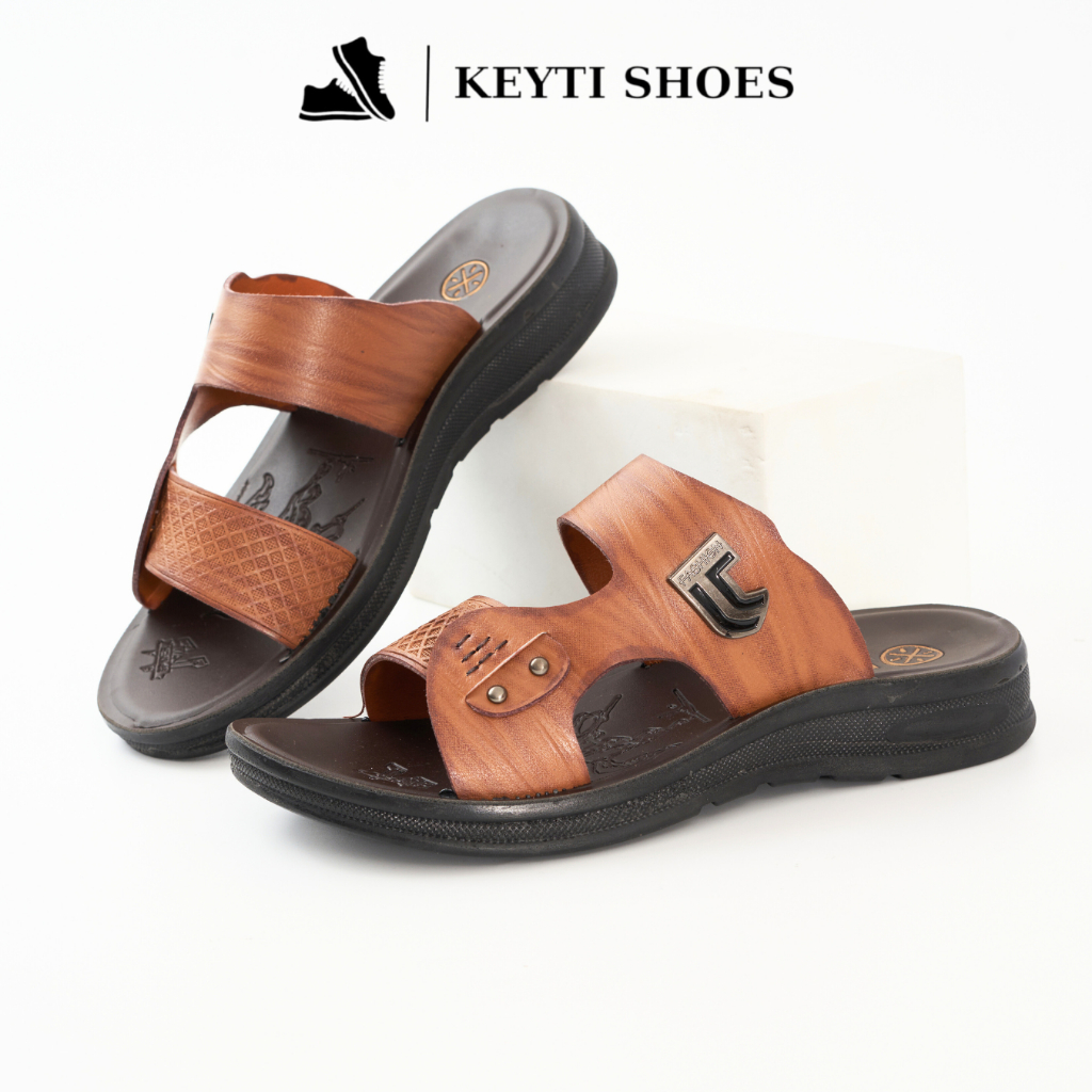 Dép nam quai ngang da Nappa cao cấp, đế đúc nguyên khối cao 3,5cm- bảo hành 3 tháng