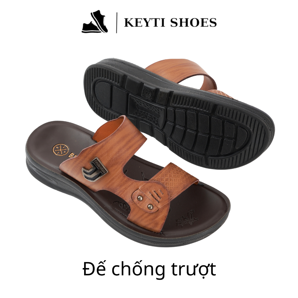 Dép nam quai ngang da Nappa cao cấp, đế đúc nguyên khối cao 3,5cm- bảo hành 3 tháng