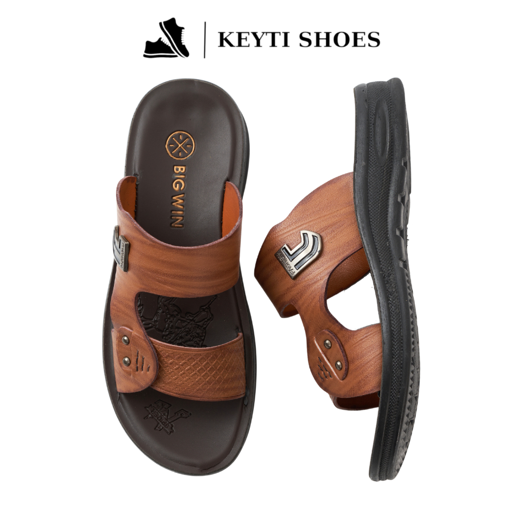 Dép nam quai ngang da Nappa cao cấp, đế đúc nguyên khối cao 3,5cm- bảo hành 3 tháng