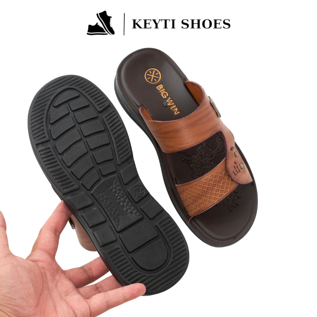 Dép nam quai ngang da Nappa cao cấp, đế đúc nguyên khối cao 3,5cm- bảo hành 3 tháng