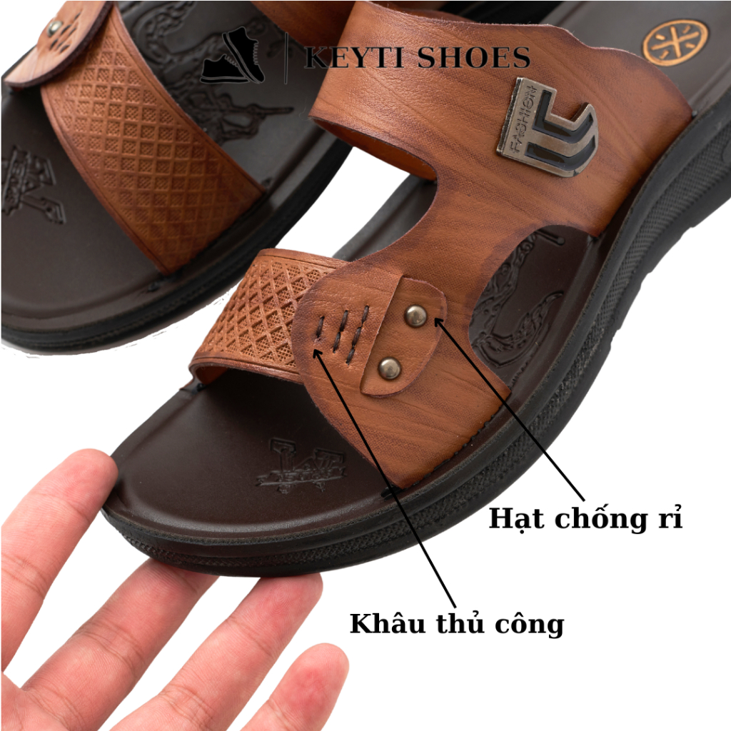 Dép nam quai ngang da Nappa cao cấp, đế đúc nguyên khối cao 3,5cm- bảo hành 3 tháng