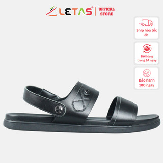 Sandal da LETAS LT78-065 Đen, sandal da nam 2 quai, da bò cao cấp đế cao su