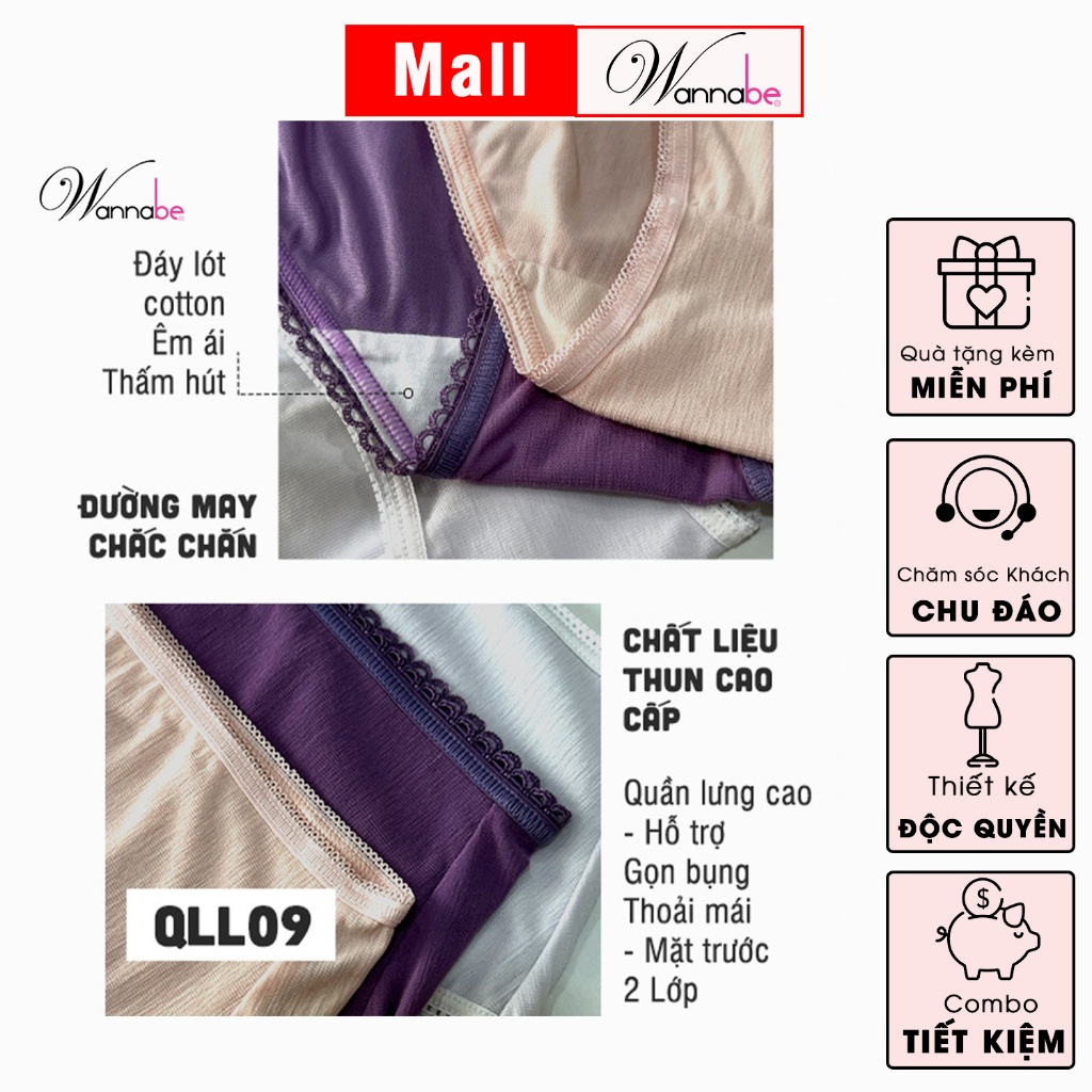 Quần lót gen nữ cao cấp WANNABE QLL09 quần chíp gen nhẹ lưng cao đáy cotton phần bụng lót 2 lớp che khuyết điểm vòng hai