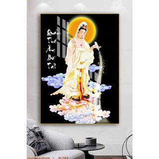 Tranh tráng gương Phật Quan Âm- Kích thước 50x70cm- Tráng gương viền bo cao cấp