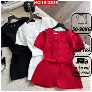 Áo bigsize nữ kiểu cổ thuyền phối nịt dự tiệc đi chơi sang chảnh chất cotton lạnh MON big size 50 - 90kg
