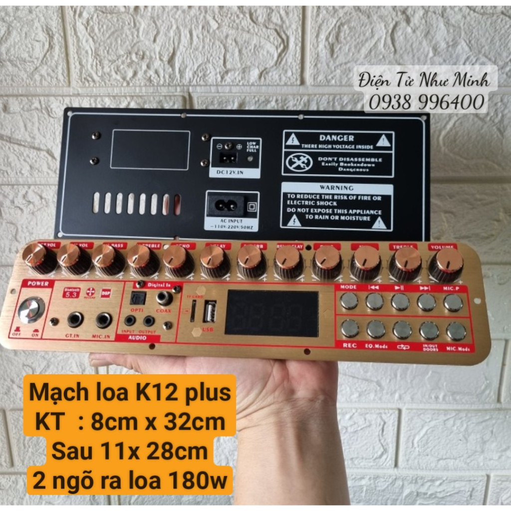 Mạch Loa Kéo K12Plus - 180w , 2 ngõ ra loa , DSP Reverb dùng thay thế mạch cũ hoặc ráp loa mới