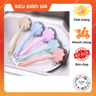 Cây cọ bùi nhùi sắt rửa bát xoong nồi chảo làm sạch vết bẩn có cán tay cầm bằng nhựa bền