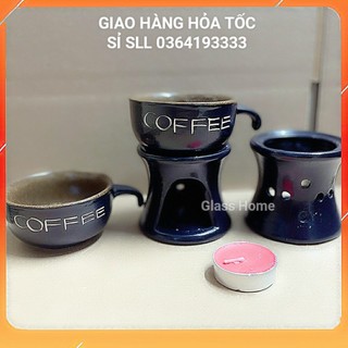 Giá sỉ Bộ chén sứ hâm nóng cafe, bộ đun cafe , bộ sứ đốt tinh dầu 110ml Bát Tràng