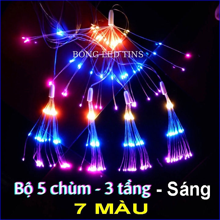 Dây đèn led pháo hoa trang trí chớp nháy 3 tầng x 5 chùm cắm điện 220V chống nước, Đèn led trang trí tết