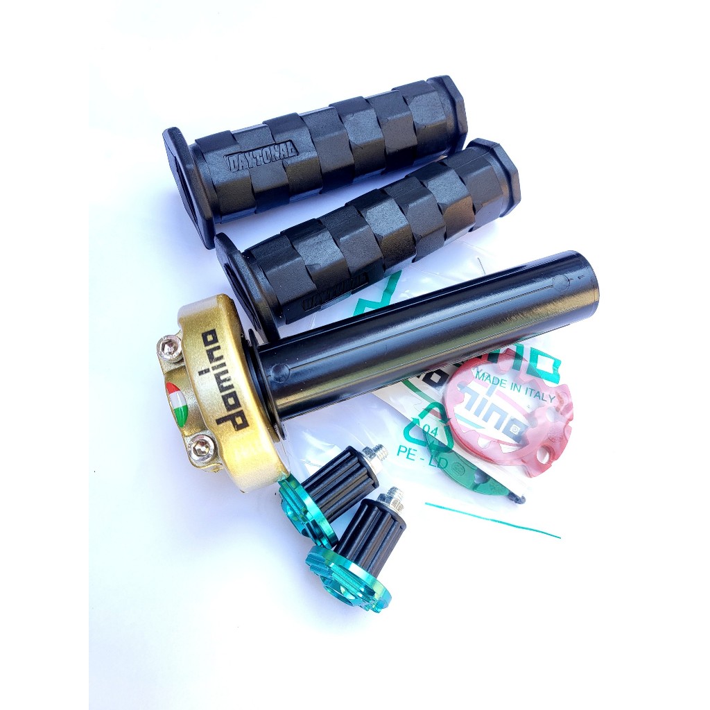 COMBO Cùm tăng tốc domino 2 dây ga, 2 Bao tay xe máy DAYTONA, 2 Gù CNC Gắn Xe máy, Xe điện