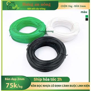 Cuộn 1kg kẽm bọc nhựa cố định cành buộn linh kiện bản dẹp 2mm nhiều màu