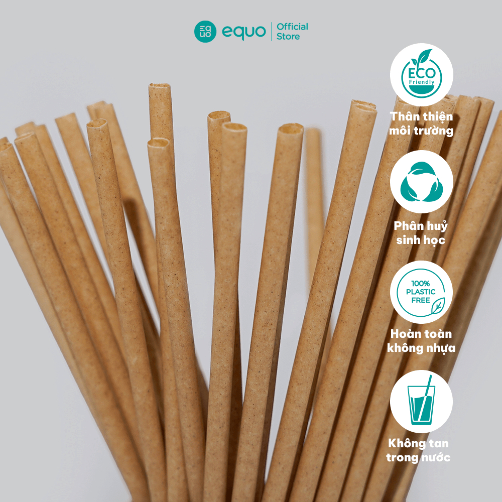 Ống hút bã mía EQUO không tan trong nước hộp 50 ống size tiêu chuẩn phi 6