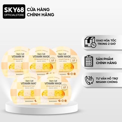 Combo 5 Mặt nạ BANOBAGI Dưỡng Sáng Và Nâng Tone Da Stem Cell Vitamin Mask 30ml x5 - CARO Tone Up