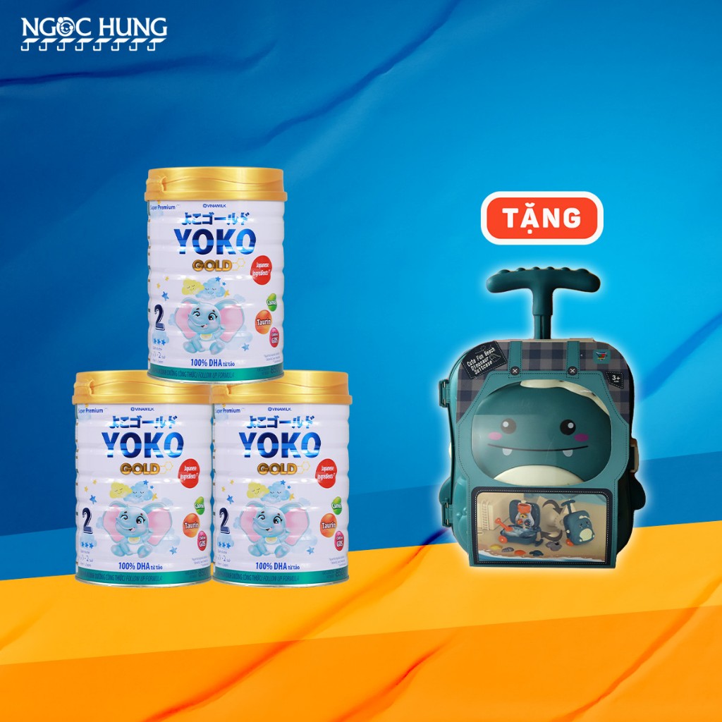 3 lon Vinamilk Yoko Gold 2 850g tặng vali đồ chơi đi biển