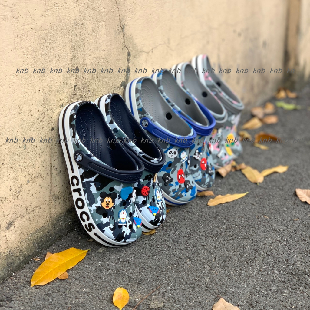 Dép Sục Cross baya Camo vẩy sơn Nam Nữ đủ màu- kèm 10 stickers - giày sục cá sấu quai ngang Nam Nữ bít đầu quai hậu
