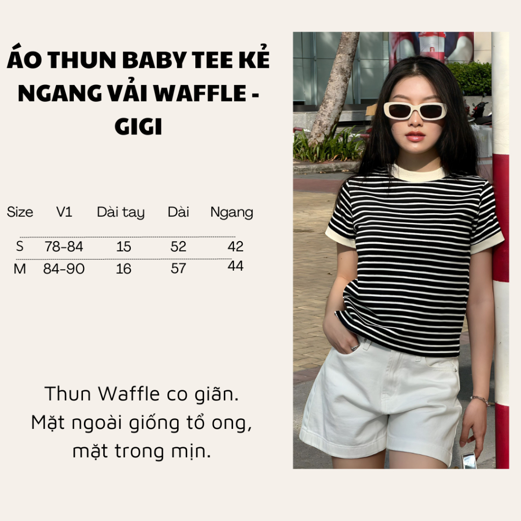 Áo thun Baby Tee kẻ ngang vải Waffle - GiGi - Whattowear