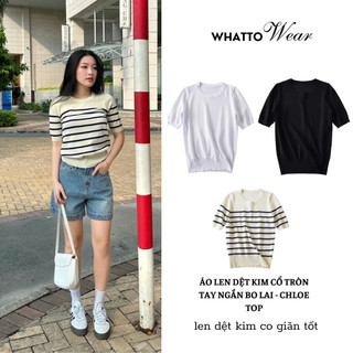 Áo len dệt kim cổ tròn tay ngắn bo lai chloe top