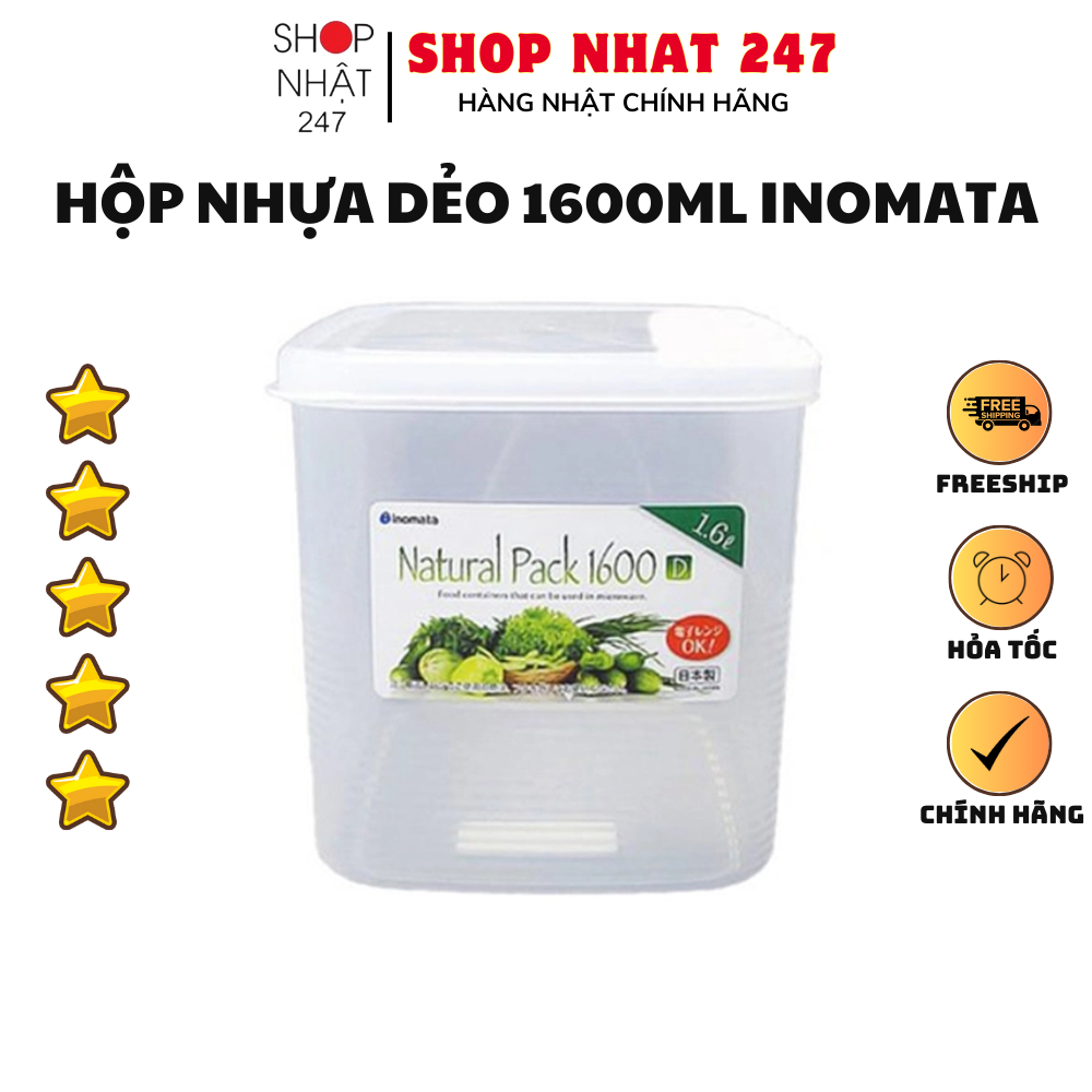 Hộp vuông đựng cơm văn phòng , hộp nhựa đựng thực phẩm thức ăn tủ lạnh, dùng lò vi sóng 1600ml Inomata NHẬT BẢN