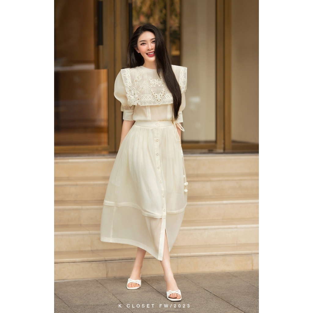 Chân váy midi dáng dài chất tơ nữ tính, trendy, thời trang thiết kế K Closet - KC1305