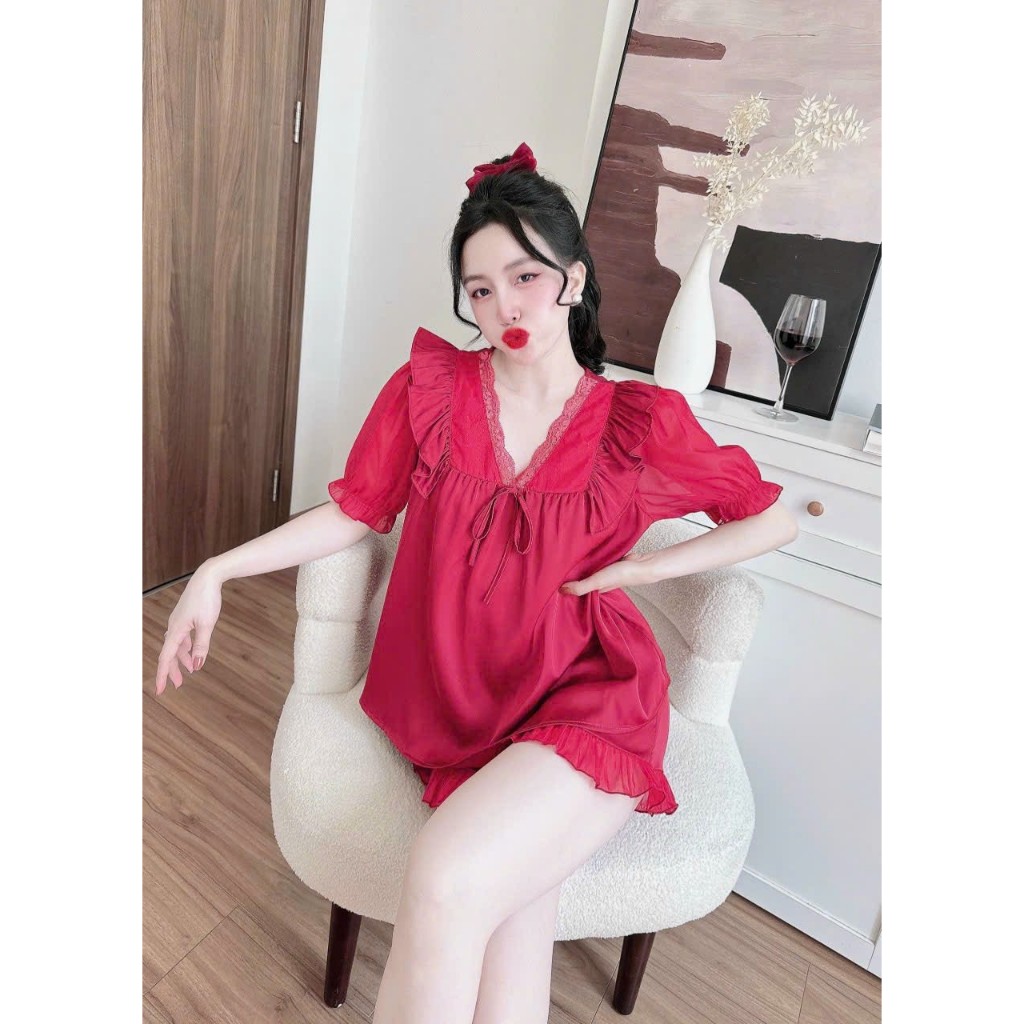 👉👉Sét đồ ngủ 2 dây 4 tầng hoa quần satin dễ thương freesize 65kg