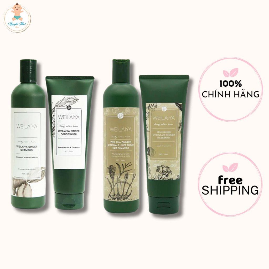 Cặp dầu gội, xả Gừng Hà Thủ Ô kích mọc tóc Weilaiya Zingiber Officinale Juice chính hãng