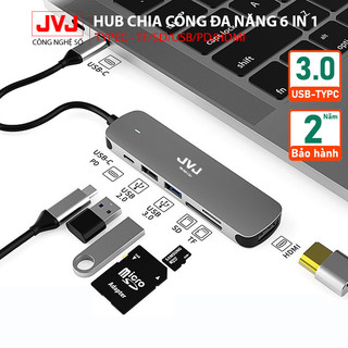 Hub type c jvj c6 plus 6 trong 1 cổng chuyển đổi chia cổng type-c sang usb 3.0 sd, usb 2.0, type c, tf, 4k hdmi