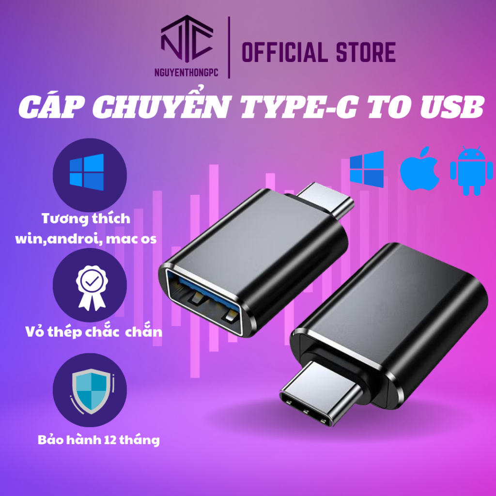 Đầu OTG  Type-c sang  USB truyền dữ liệu cho macbook tablet điện thoại