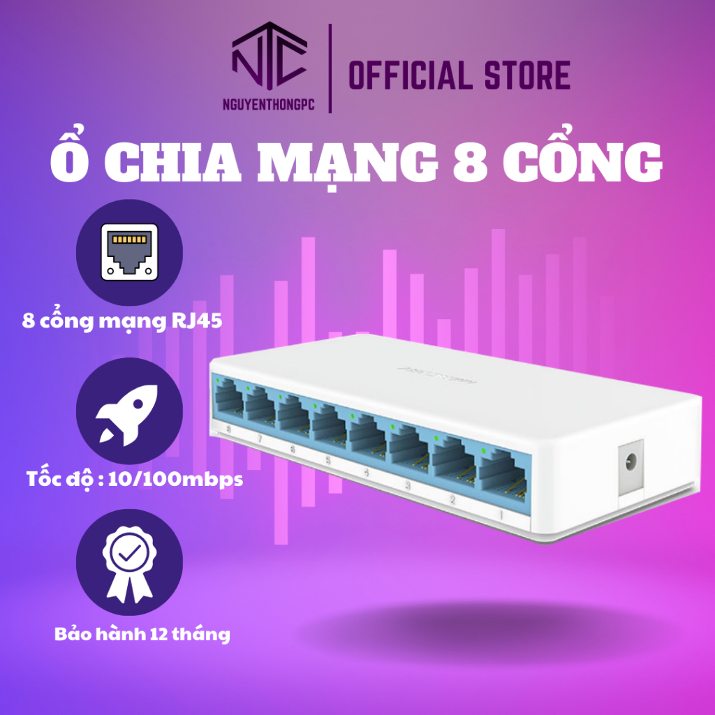 Bộ chia mạng lan  8 cổng Mercury S108C   tốc độ 10/100mbps