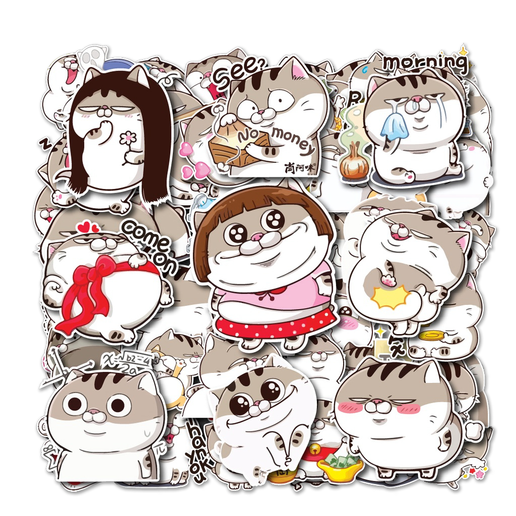 Sticker dán mũ bảo hiểm Vintage, mèo mập, Drew cao cấp chống thấm nước