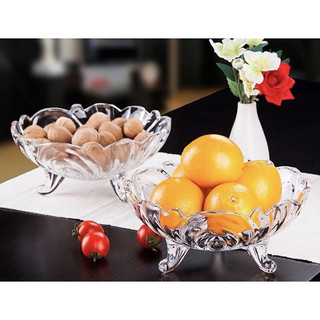 Đĩa thuỷ tinh 3 chân, thố 3 chân đựng hoa quả, làm bát thả hoa sang trọng