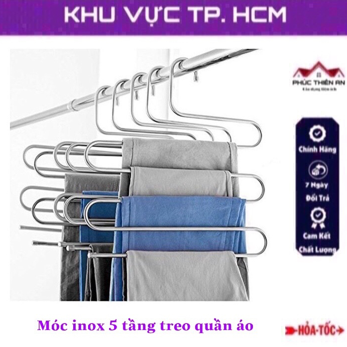 Móc inox 5 tầng treo quần áo, treo khăn - đa năng, tiện dụng