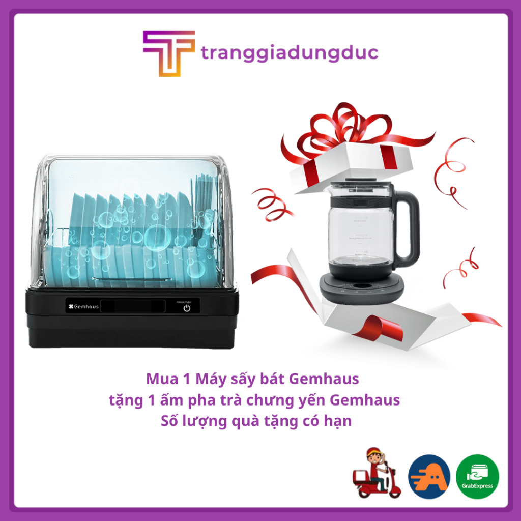 Máy sấy và tiệt trùng chén bát Gemhaus, sử dụng nhiệt và tia UV, máy tiệt trùng sấy khô bình sữa [ BẢO HÀNH 18 THÁNG]