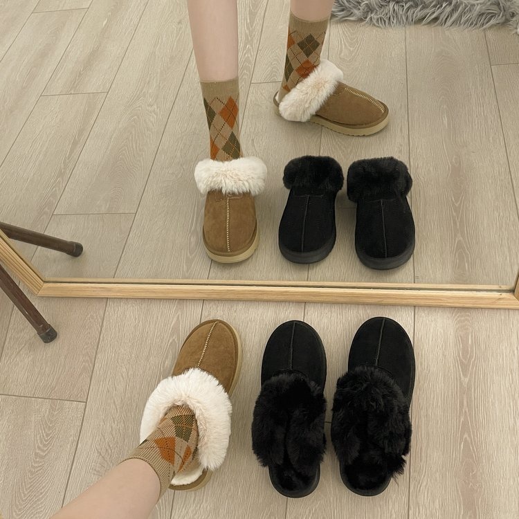 Sục Dép Da Lộn Lót Bông - Boots Thời Trang Phong Cách Hàn Quốc